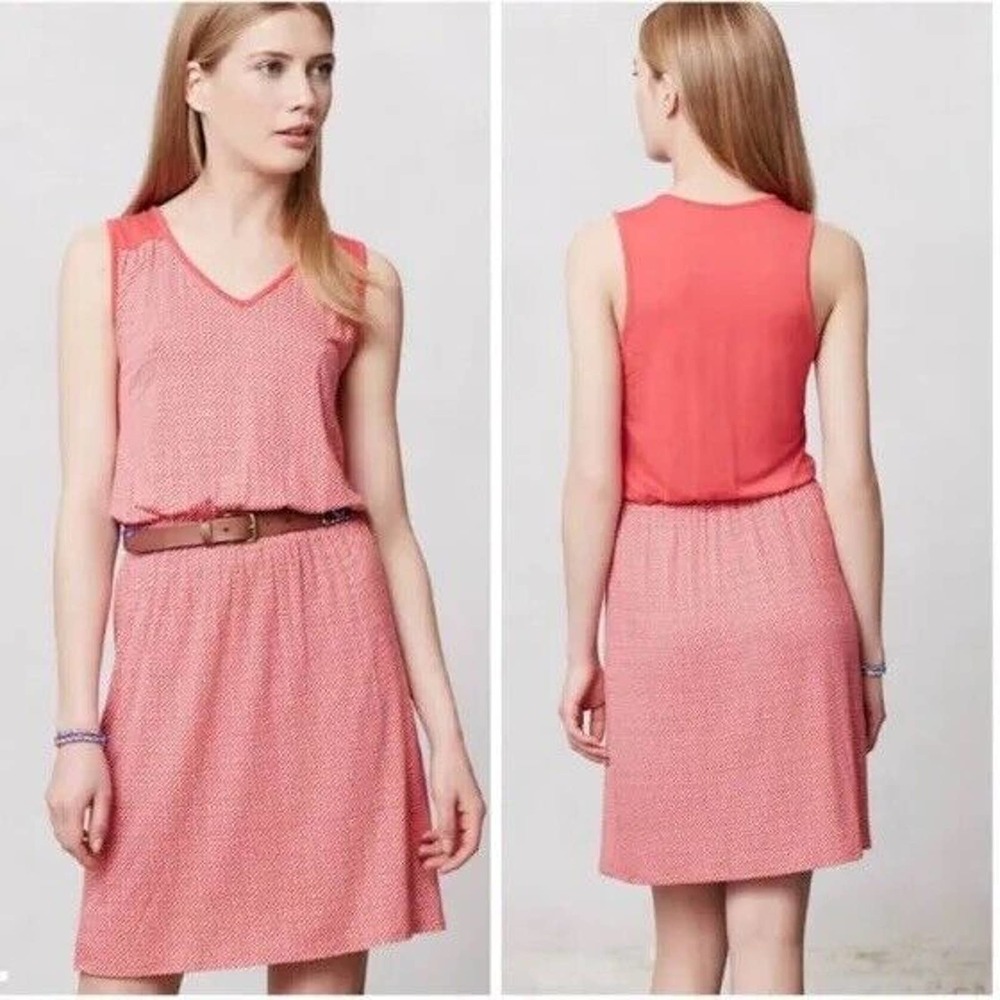 Anthropologie Deletta Janie Chevron Pattern Dress Size Small Womens Red White S